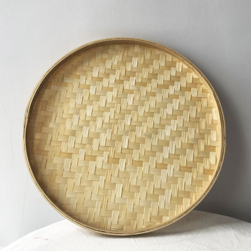 竹皮簸箕晾晒竹制品圆形无孔竹筛子竹匾托盘幼儿园绘画装饰框竹编 竹