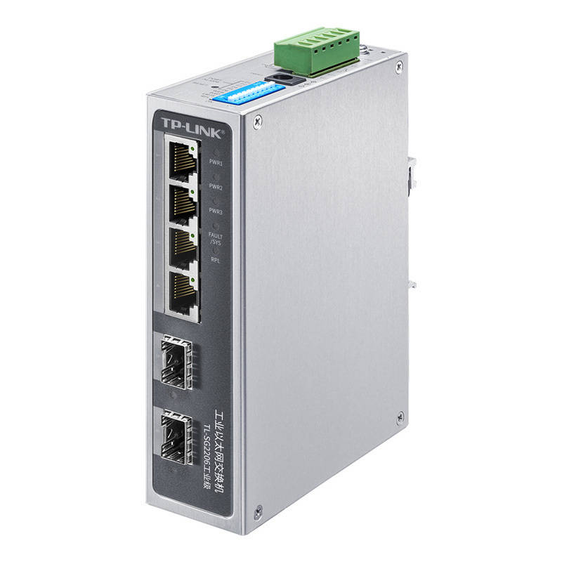 TP-LINK TL-SG2206工业级 环网二层管理工业交换机4口千兆+2光口铝合金外壳高防护抗电磁干扰宽温导轨式