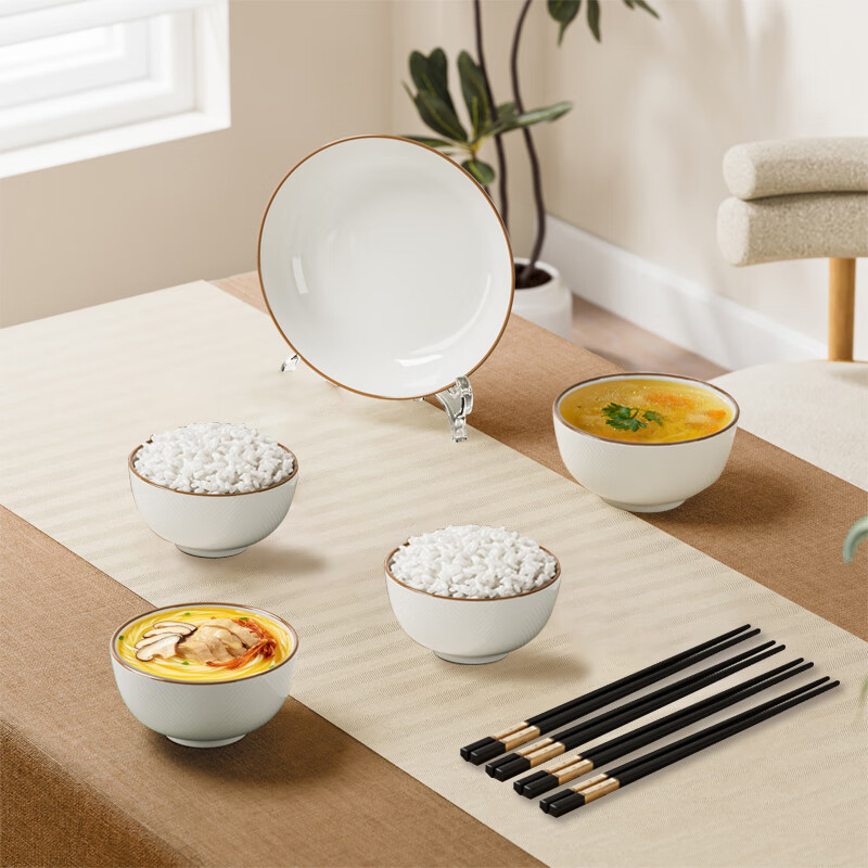 皖亭 WT-ZC-019 招财进宝餐具九件套 碗4.5寸*4+盘子7.2寸*1+筷子*4双 (单位: 套)高清大图