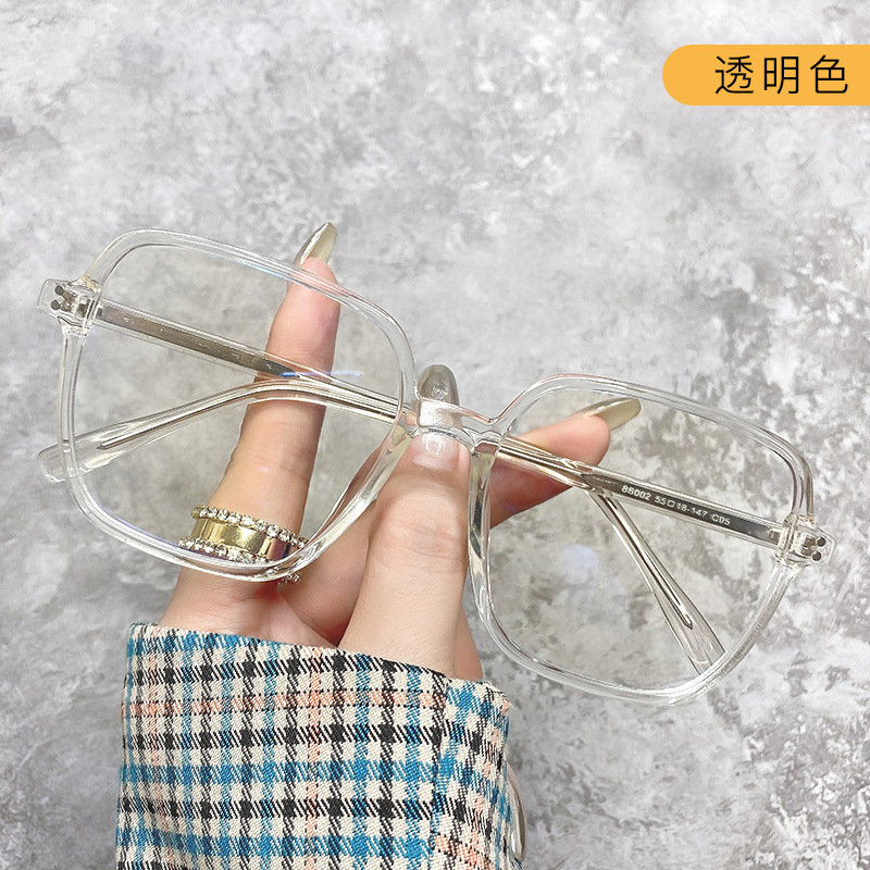尚境新款TR90网红大框眼镜镜架时尚潮防蓝光眼镜近视眼近视镜镜框 透明色-1.56非球面防蓝光镜片