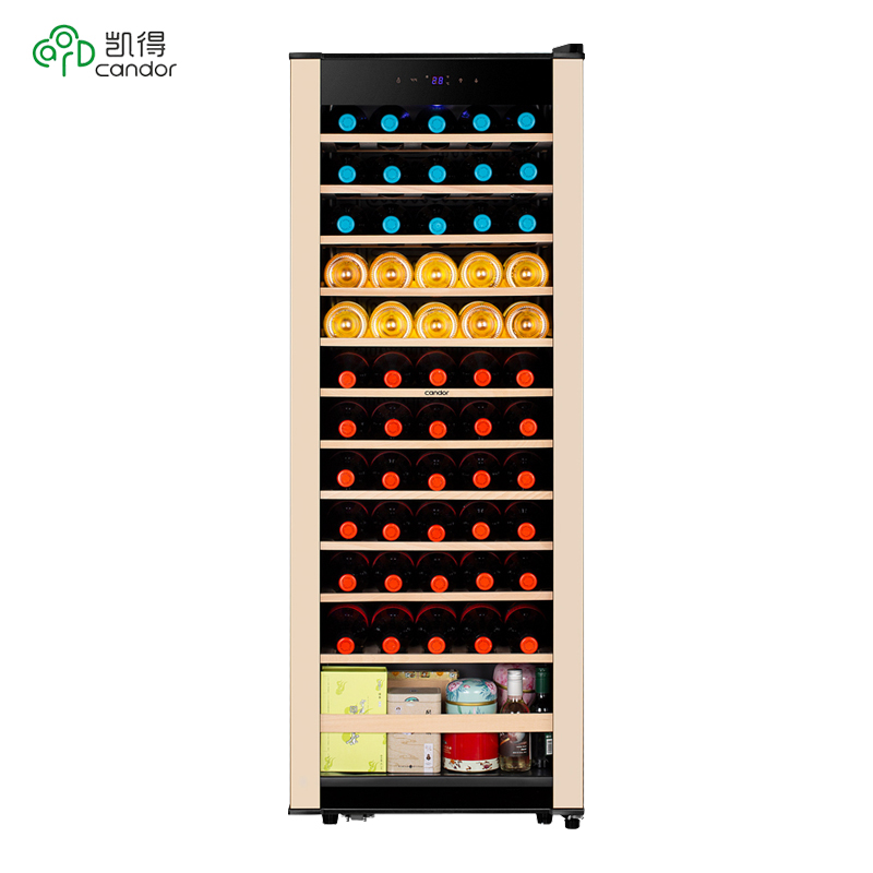 candor/凯得 JC-166E 压缩机红酒柜恒温酒柜 家用冰吧 茶叶柜 红酒柜冰箱 榉木层架 58瓶 158L 满层