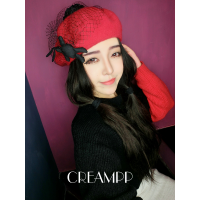原创设计秋冬 无死角蓬蓬网纱花朵羊毛贝雷帽女帽送女朋友老婆生日礼物