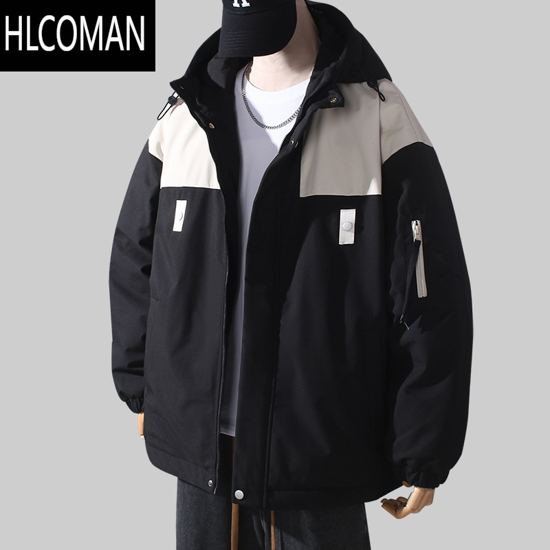 hlcoman棉衣外套男士冬季加厚美式潮牌款男生连帽p暖羽绒棉服