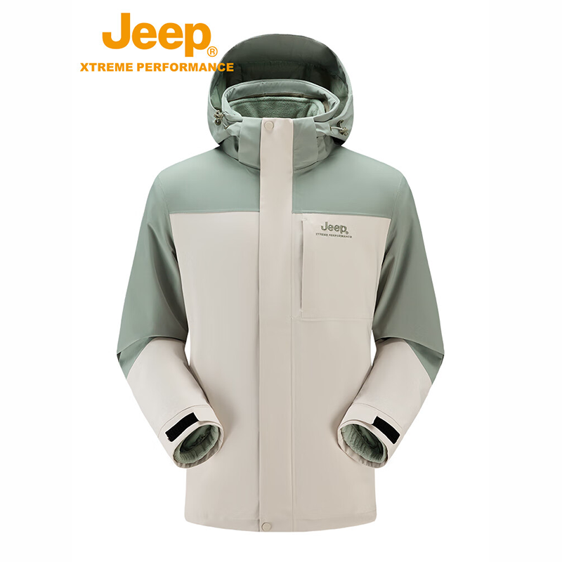 Jeep男女情侣款冲锋衣三合一抓绒内胆J432074085暖沙色 XXXXL