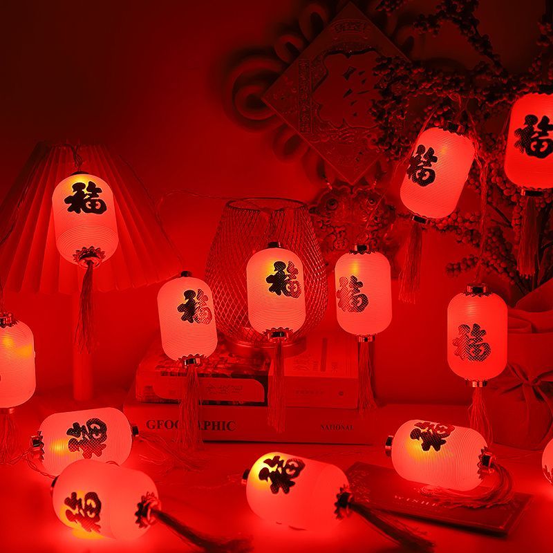 新年小红灯笼春节彩灯串灯冬瓜笼过年氛围家用装饰-10cm福字长灯笼-36灯10米-常亮【插电红线红光款】高清大图