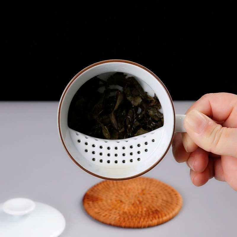 鼎亨景德镇手绘茶杯陶瓷带盖过滤水杯陶瓷杯办公室杯子泡茶杯个人
