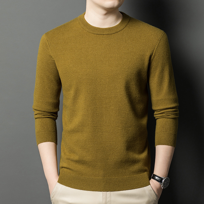 羊毛衫秋冬新款450g羊毛男士羊毛衫圆领保暖加厚针织毛衣男 秋香绿 170/L-推荐115-130斤