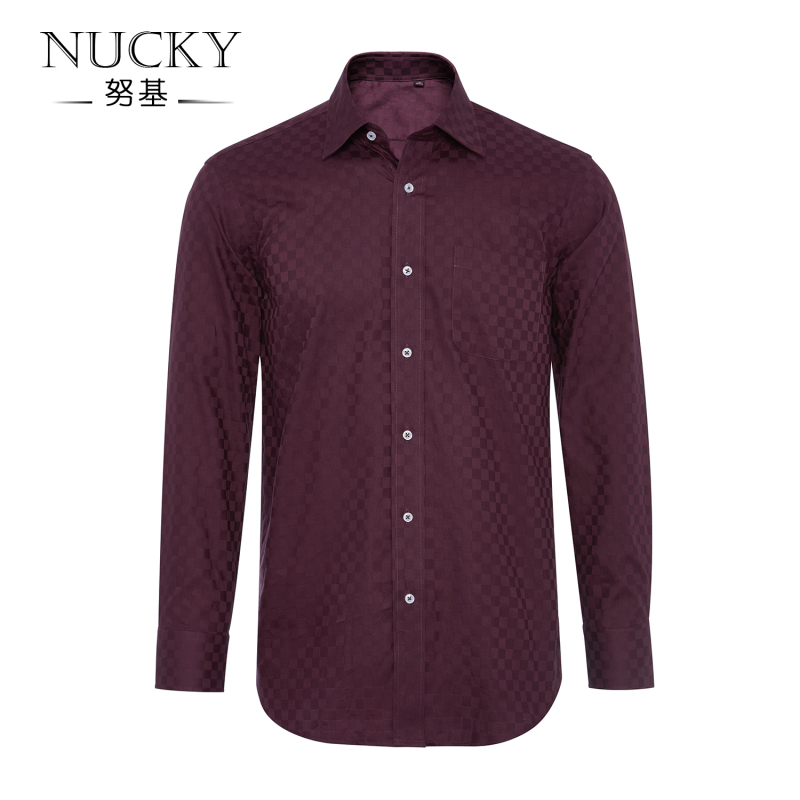 努基(nucky thompson)男士衬衫 努基衬衫男士长袖酒红格纹【价格 图片