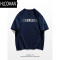 HLCOMAN夏季街头风百搭痞帅藏青色上衣高级感面具字母印花短袖T恤男