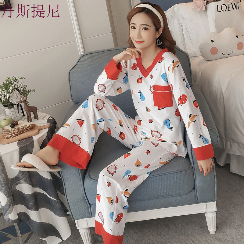 睡衣女秋季长袖纯棉套装薄款可外穿韩版宽松甜美可爱春秋全棉