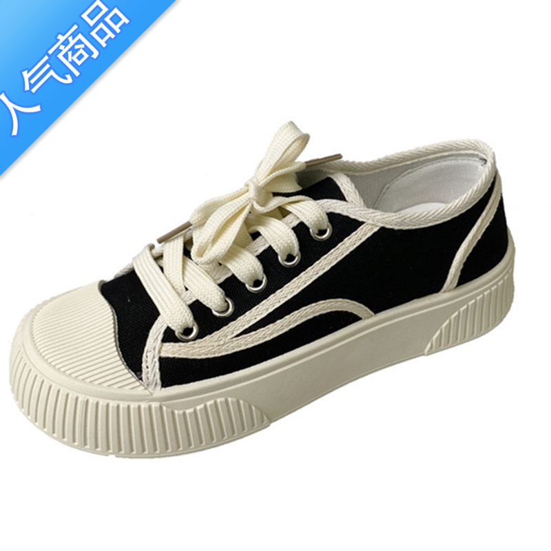 SUNTEK厚底小白饼干帆布板鞋女ins潮2023年春季新款百搭休闲运动鞋高清大图