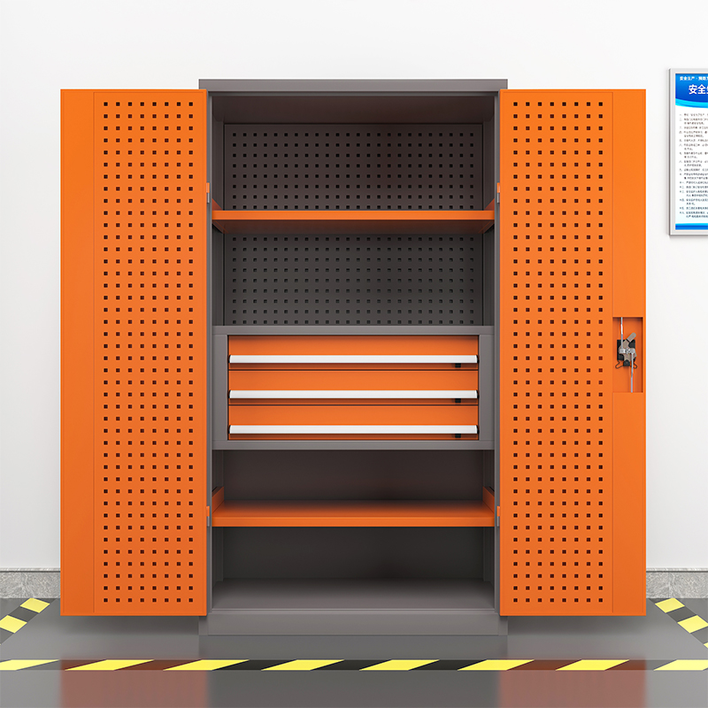 臻远ZY-GJGA-45 重型工具柜车间重型储物柜铁皮柜 通门带网内三斗 桔灰色高清大图