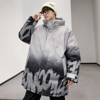 蓝缕金(LANLVJIN)男士羽绒服冬季2021新品加厚宽松保暖90%白鸭绒中长款外套青少年宽松印花防风防水御寒男装