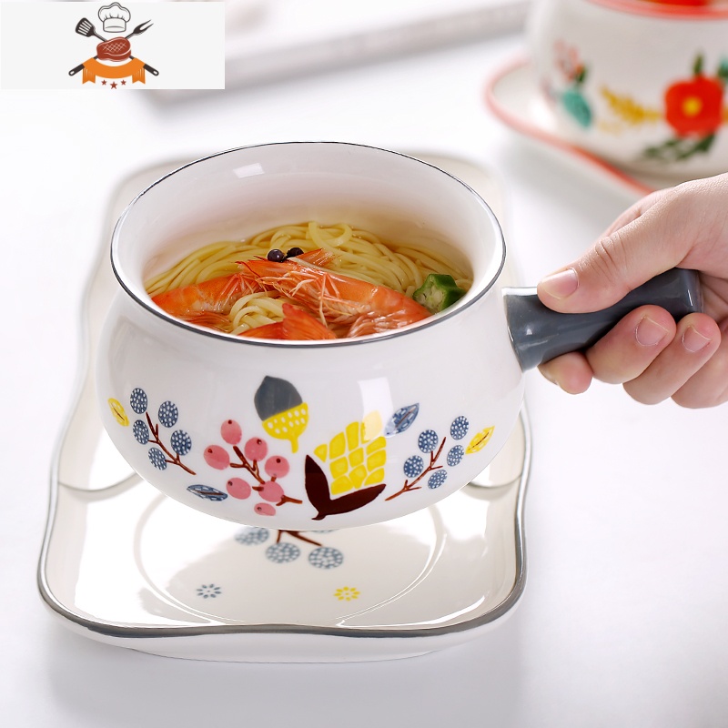 早餐带手柄碗碟盘子创意组合套装家用北欧风网红可爱日式陶瓷餐具 敬平高清大图