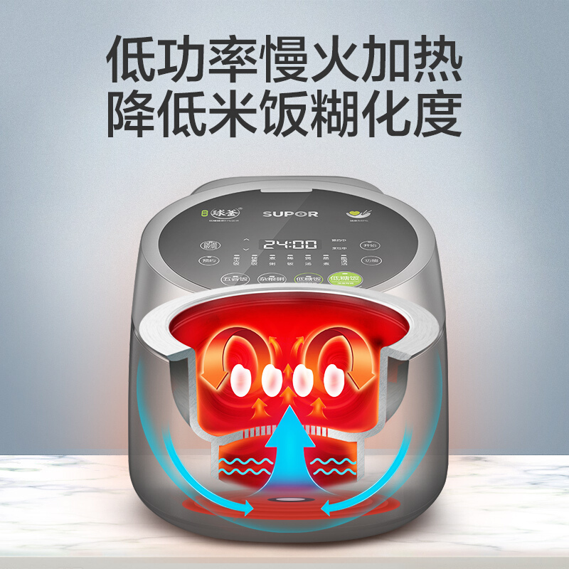 苏泊尔(SUPOR)电饭煲电饭锅3L IH电磁加热健康 钢化玻璃面板电饭煲 CFXB30HC37-80( 银黑色)