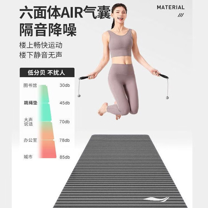 李宁跳绳垫瑜伽垫子加厚隔音减震垫185*80*15 LBDM792-青色高清大图