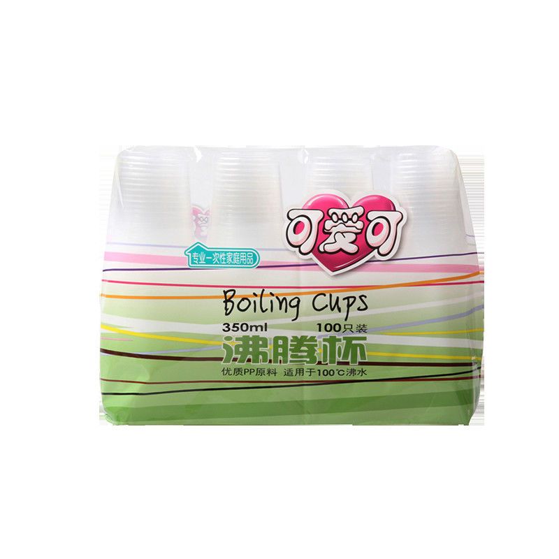 350ml 100只/包 可爱可 一次性加厚塑杯350ml透明一次性水杯250ml加厚透明杯