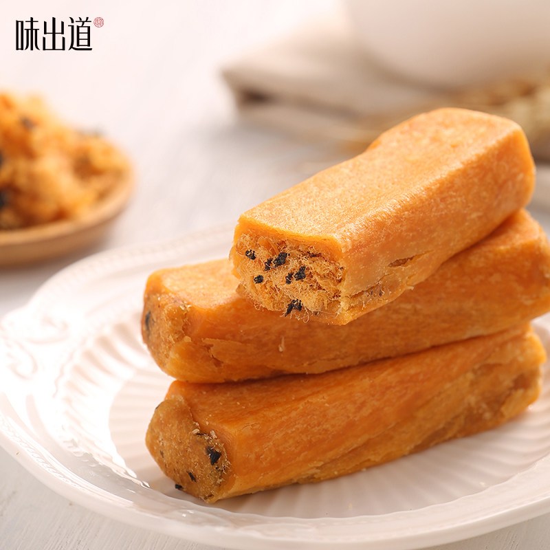 味出道 肉松饼海苔肉松条1000g早餐面包整箱绿豆饼糕点心小吃休闲零食品