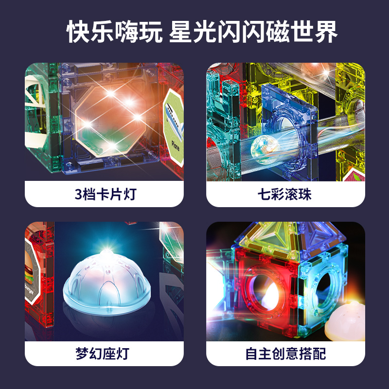 纽奇(Nukied) 儿童玩具彩窗磁力片百变拼装磁性积木带声光男女孩3-6岁礼物 摩天轮滚珠轨道140PCS(配收纳袋)