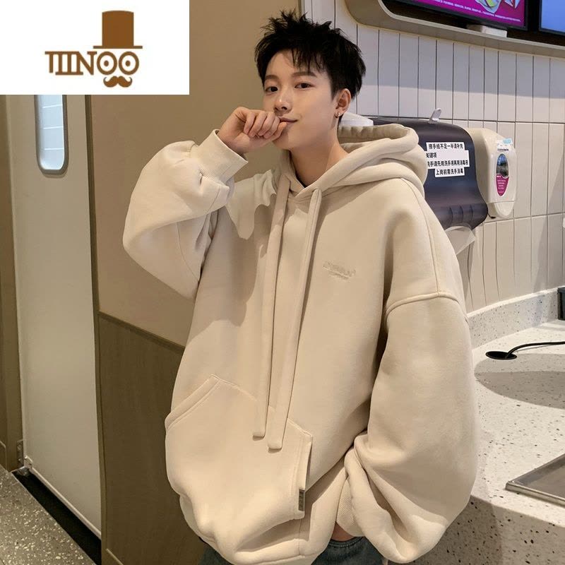 YANXU320g连帽卫衣男2023新款上衣日系潮牌男生宽松帽衫外套图片