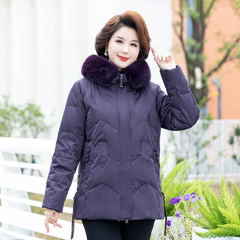 JPDUN中老年女装冬季新款时尚大码中年妈妈冬装羽绒服老人加厚棉衣外套 6XL 紫色
