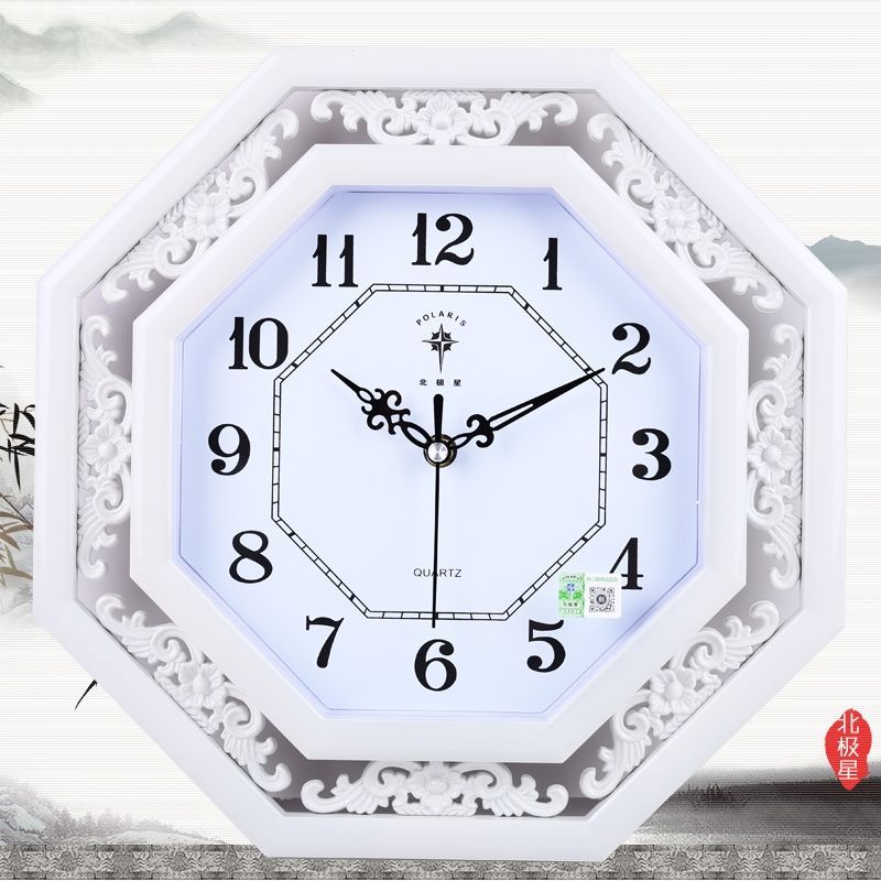北极星挂钟经典时钟雕花镂空客厅卧室创意时尚简约静音钟表 古红方形 北极星机芯(10%人人选择)