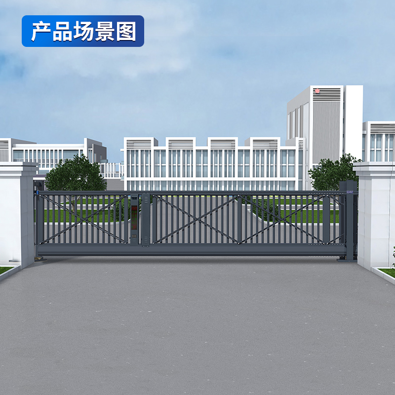 启功 智能电动铝合金悬浮折叠门单位学校小区直线平移大门高清大图