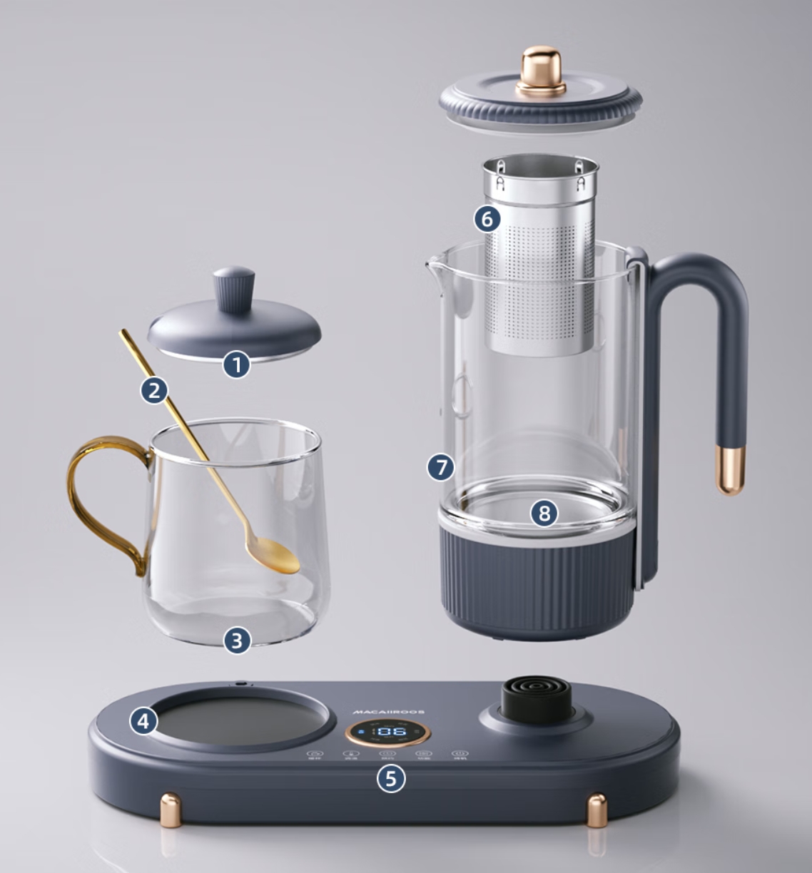 迈卡罗(MACAIIROOS)养生壶家用一体多功能电热煮茶器玻璃双壶烧水保温壶办公室 MC-YS06B高清大图