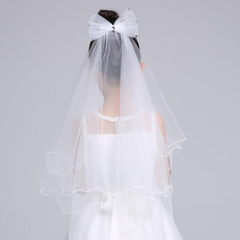 女童头纱公主白色仙长款儿童盘披纱饰花童小孩婚纱头饰白色头纱