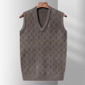 中年秋冬休闲V领纯色羊毛背心秋冬新款男式针织出口背心_75 185/3XL AH30卡其