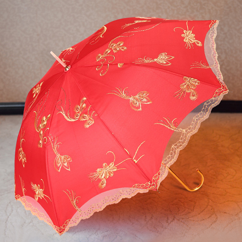 结婚婚庆用品创意蕾丝边雨伞新娘伞大红色女方陪嫁雨伞红伞