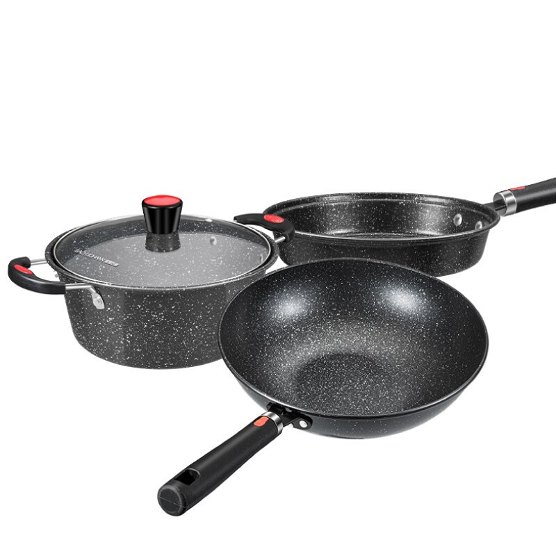 巴赫约翰bach johann 锅具套装麦饭石不粘锅BH-MB02三件套(二代)炒锅30cm+煎锅24cm+汤锅24cm