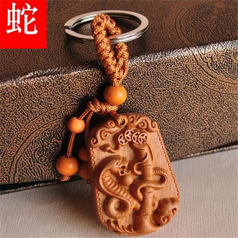 桃木十二生肖守护神木质12属相钥匙扣挂件鼠牛虎兔龙蛇马羊猴鸡坠木送女朋友七夕情人节礼物图片