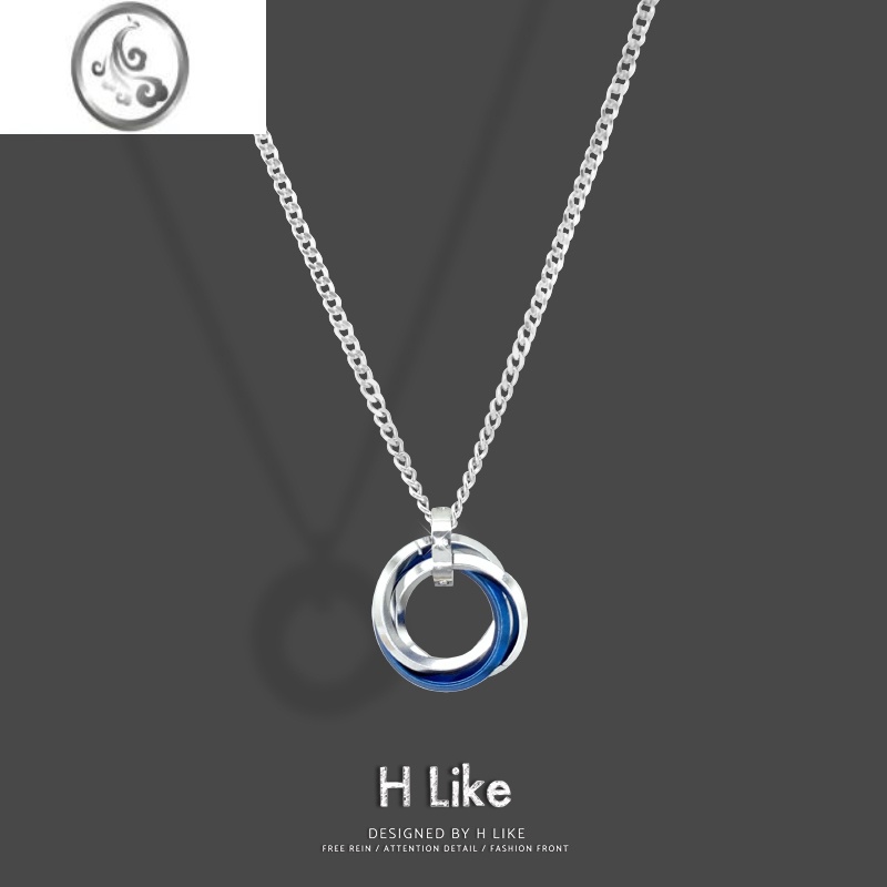 JiMi几何蓝色多圈圆环项链吊坠饰品钛钢嘻哈情侣男女设计锁骨冷淡风潮 随身链60cm+5cm多圈蓝环