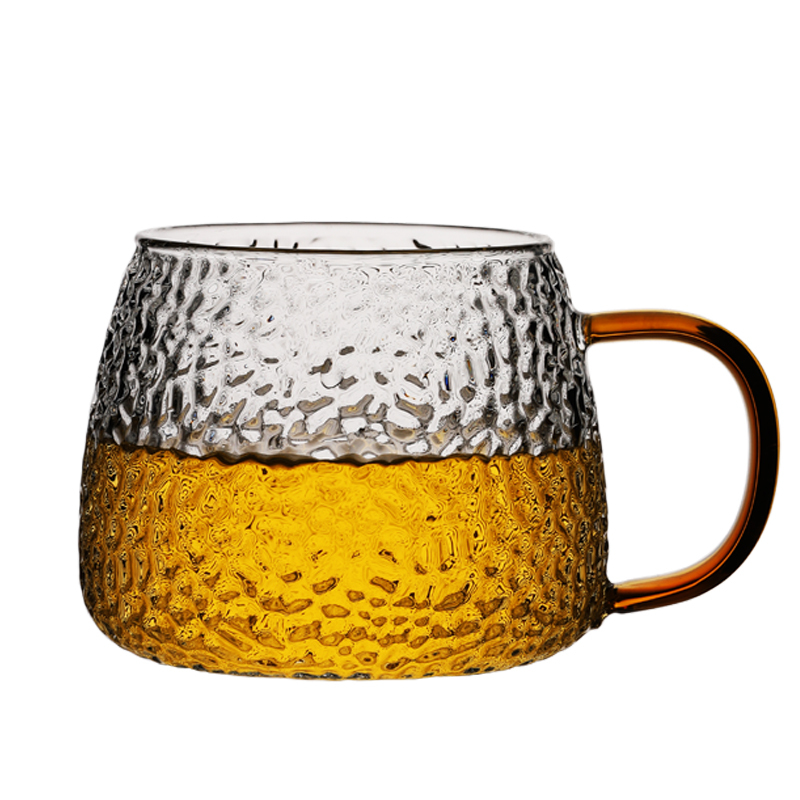 锤纹玻璃水杯带把手家用带柄茶杯女ins风简约杯子带盖日式玻璃杯