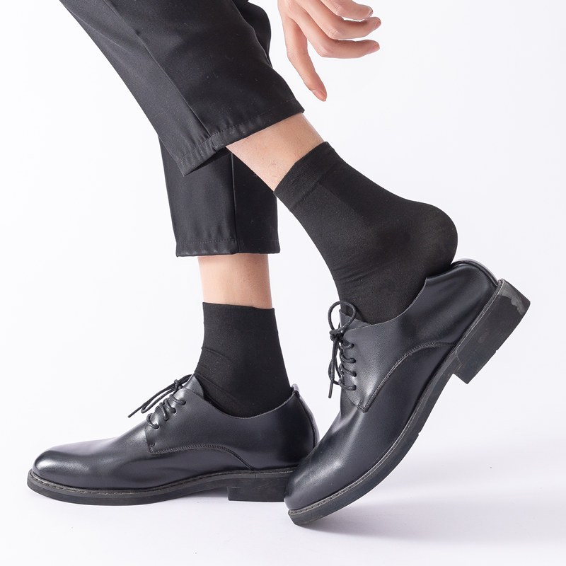 西装皮鞋袜子男绅士春夏丝薄黑色灰色商务中筒袜正装西裤纯棉短袜