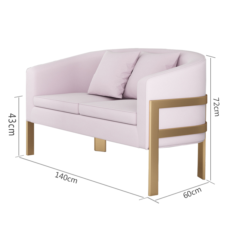 三金鑫 现代简约轻奢铁艺单人设计师沙发椅北欧休闲会客接待洽谈桌 双人位少女粉140X60X72CM