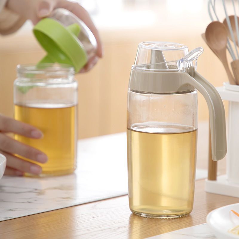 茶花油壶玻璃厨房欧式家用塑料油罐酱油瓶防漏醋壶装倒小调料油瓶 450ML绿色