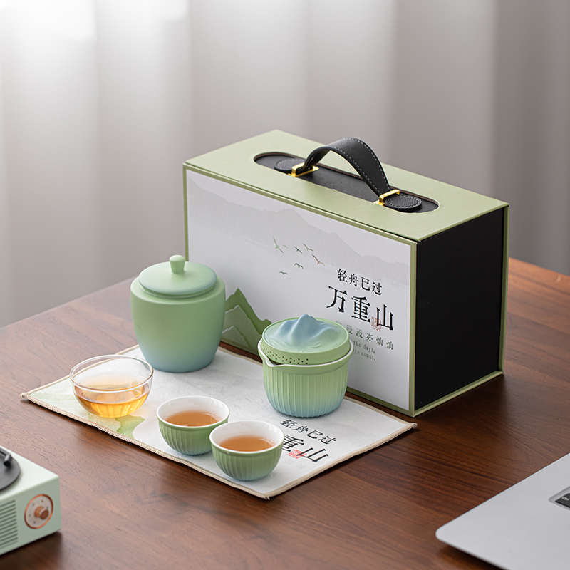 苏氏陶瓷(SUSHI CERAMICS)国潮茶具轻舟已过万重山一壶二杯带茶1叶罐茶巾功夫茶具伴手礼