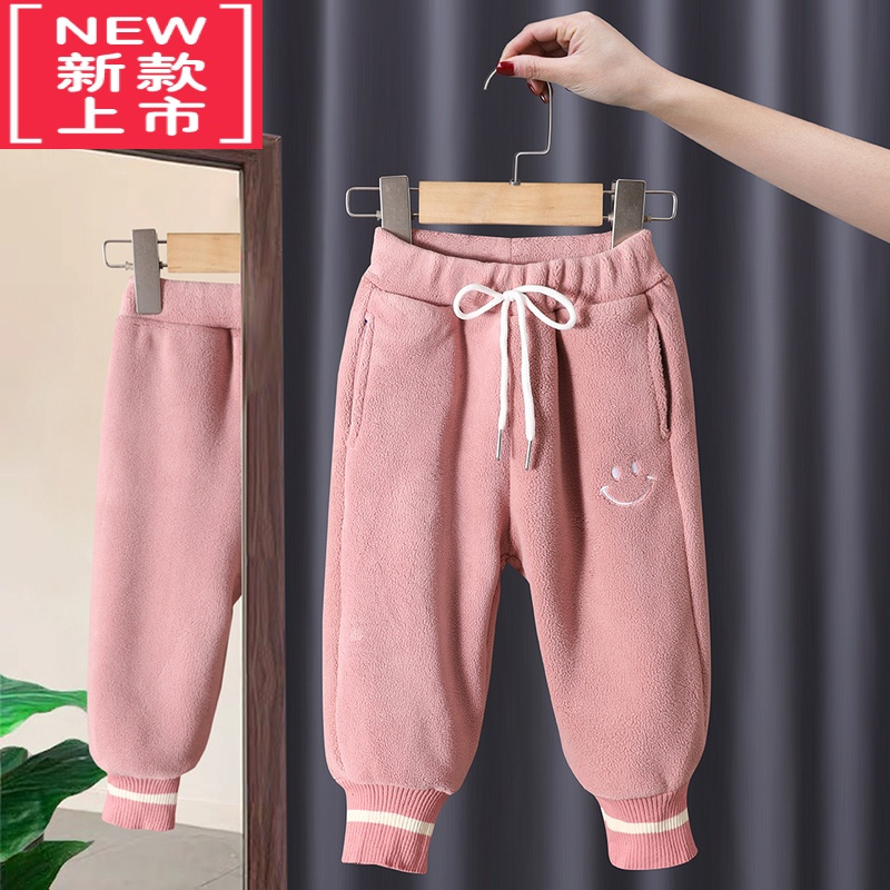 可莉允儿童秋冬加绒长裤男女童一体绒裤子宝宝外穿保暖裤童装新款条绒裤
