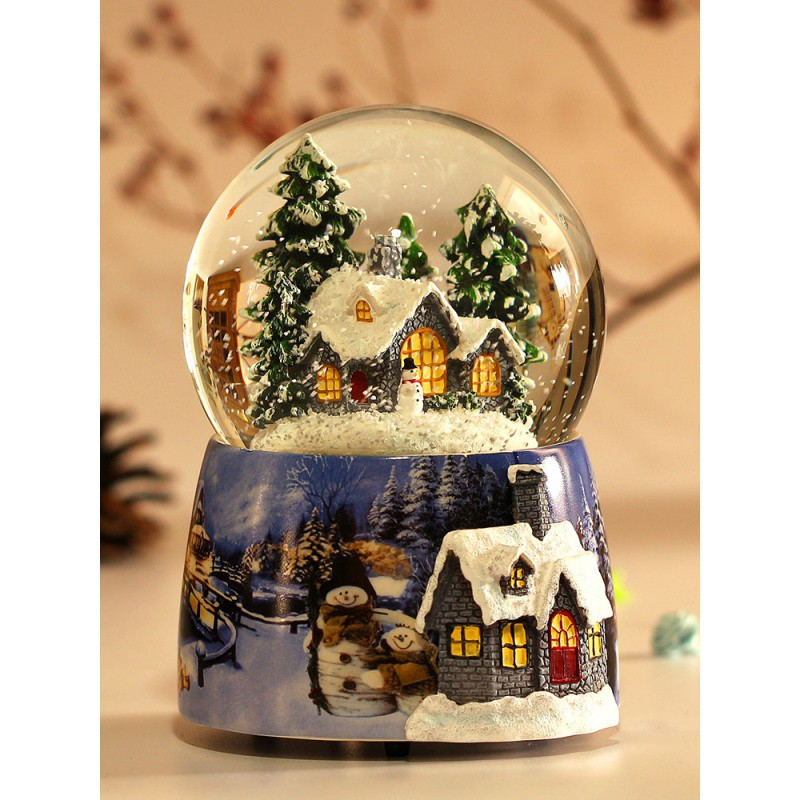雪景球下雪水晶球自动飘雪旋转音乐盒雪花八音盒音乐盒