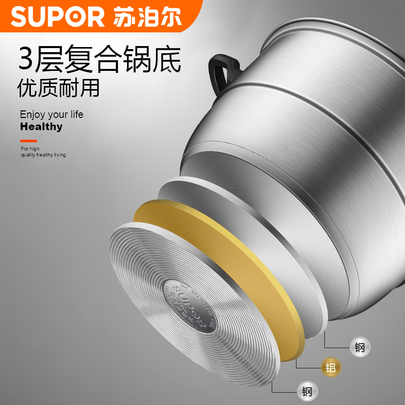 苏泊尔(SUPOR) 蒸锅 三层304不锈钢蒸锅锅具复合底蒸煮锅 电磁炉燃气适用 锅口直径30cm蒸锅 SZ30T1