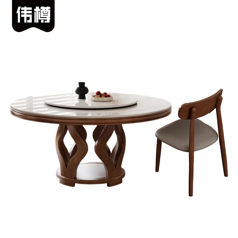 伟樽岩板餐桌180*180*75cm+椅子*10套高清大图