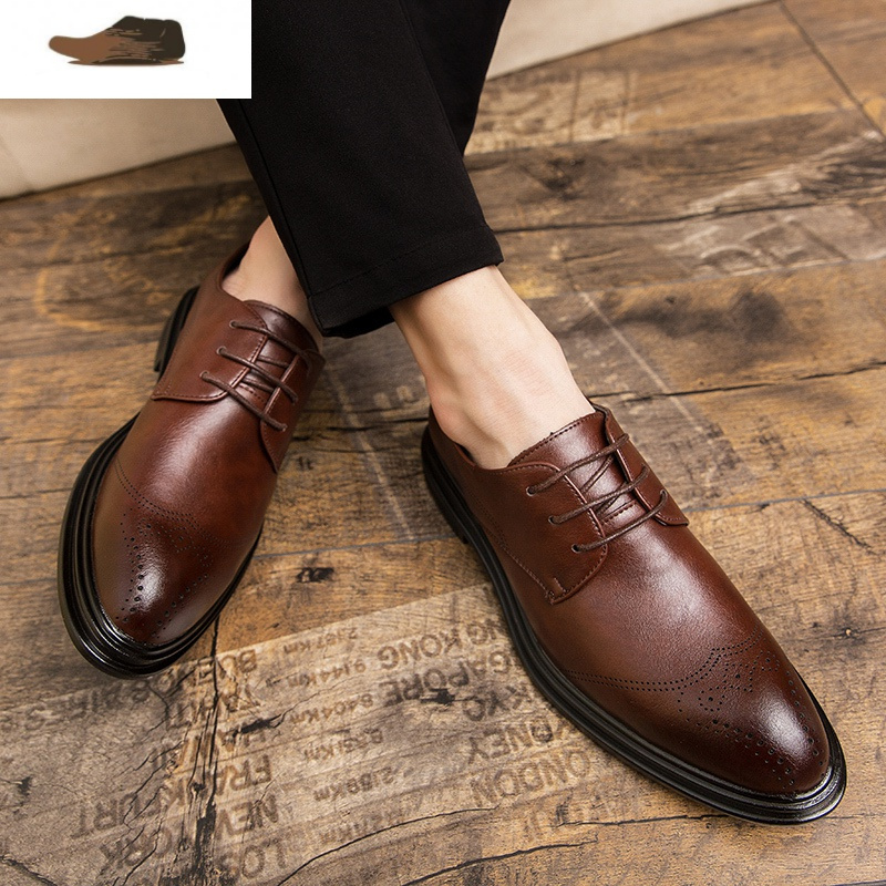 ideamini春季男士皮鞋商务正装英伦潮流内增高新郎结婚礼西装棕色男鞋