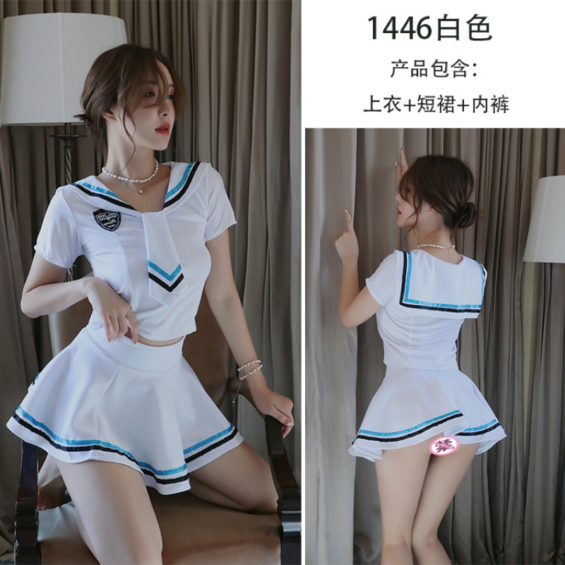 长夜漫漫情趣内衣女式性感学生水手装角色扮演制服诱惑夜迷离1446 白色 均码(80-120斤)
