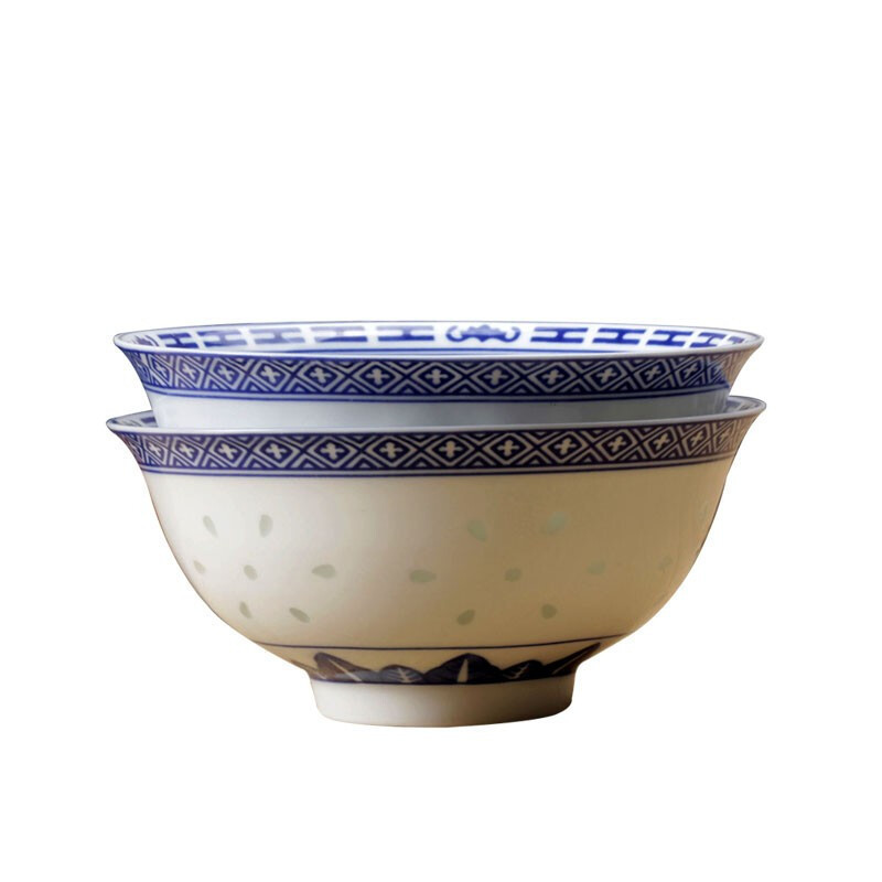 lichen 景德镇陶瓷饭碗青花玲珑釉中彩青花瓷器餐具 龙纹双飞5英寸碗