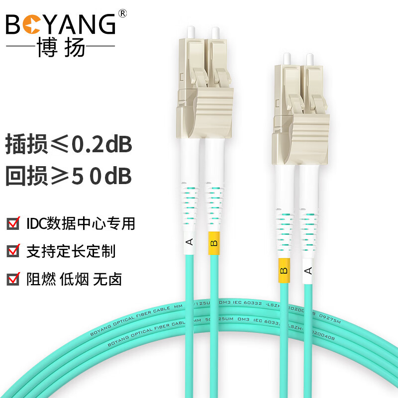 博扬 万兆多模 光纤跳线lc-lc 5米 OM3-300双芯尾纤 Φ2.0阻燃低烟无卤LSZH抗弯曲 BY-W5552M