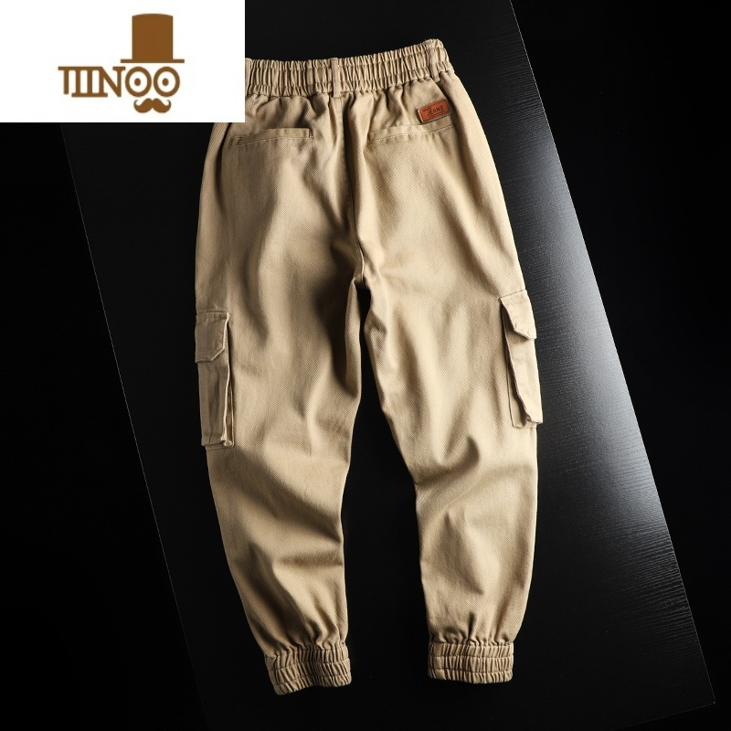 yanxu设计师线工装风棉质纱卡男士松紧腰多袋束脚休闲裤长裤