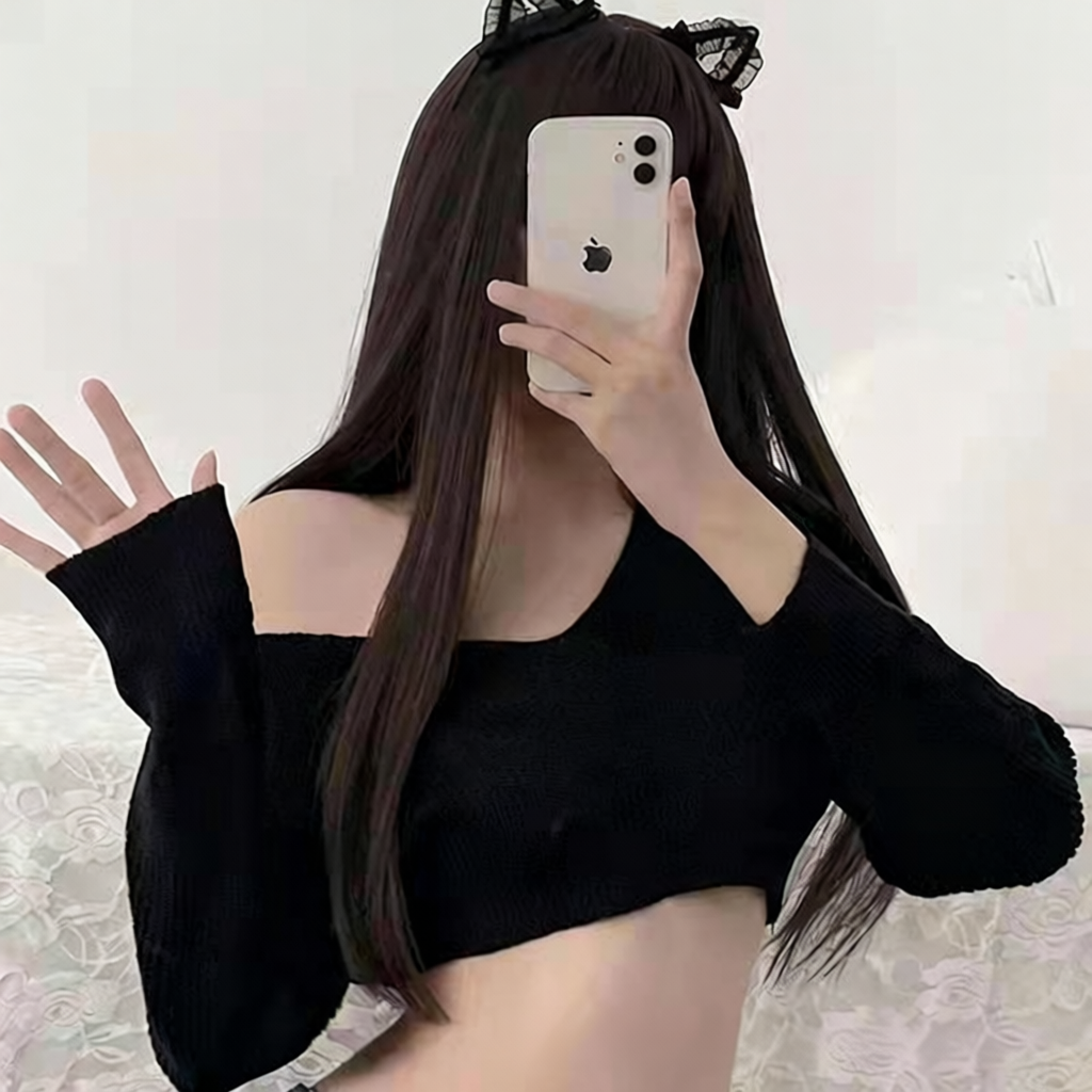 情趣内衣制服诱惑jk格子超短裙低领口毛衣激情套装学生百褶裙套装 黑毛衣
