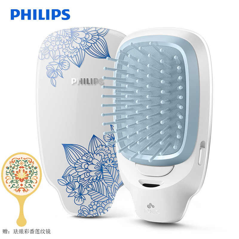 飞利浦(Philips) 负离子梳 按摩梳造型美发梳呵护头发防静电梳子颐和园联名女神专属礼盒HP4722/45BP白色
